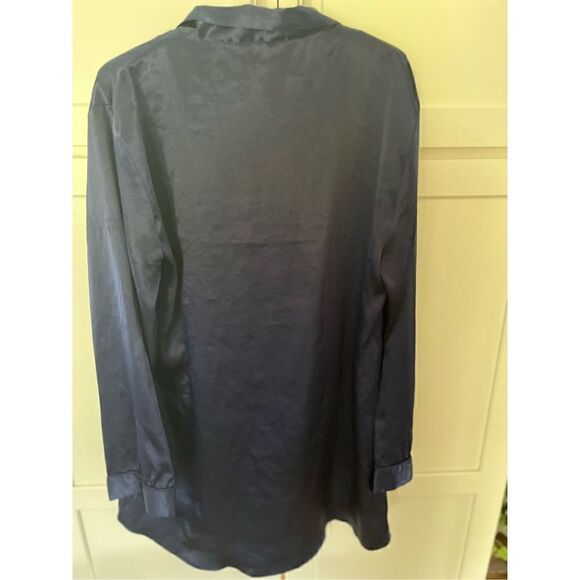 Vintage Victoria’s Secret Women’s Silky Navy Night Shirt Sz L Button Up - Picture 5 of 8